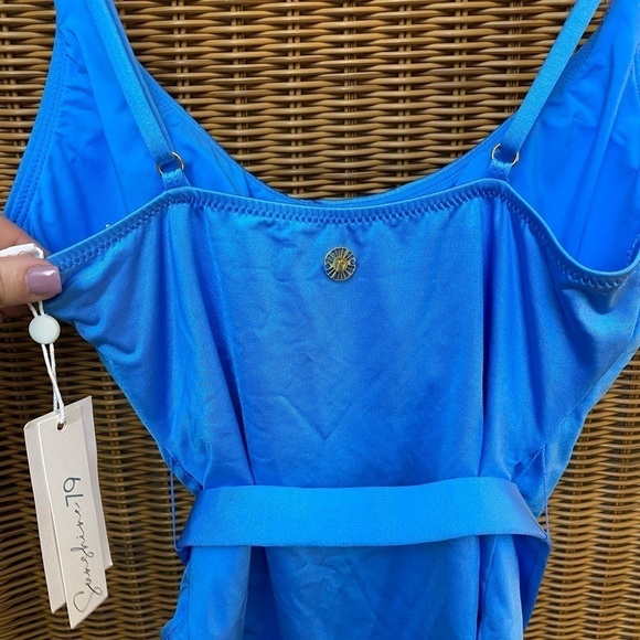 SUNSHINE 79 NWT sky blue belted one piece swimsuit retro 70s style size 4 summer - Picture 7 of 14